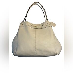 Coach Lexy Stardust Studded Chalk Leather Shoulder Bag F22314